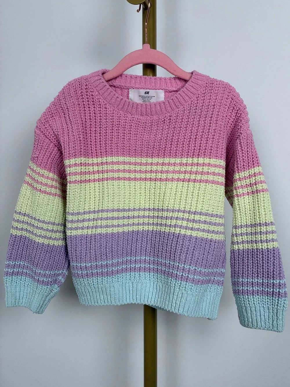 H&M Pastel Stripe Crewneck Sweater - Pink, Yellow, Lavender, Light Blue